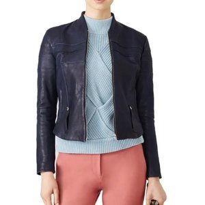 Midnight Blue Leather Moto Jacket - Size Small